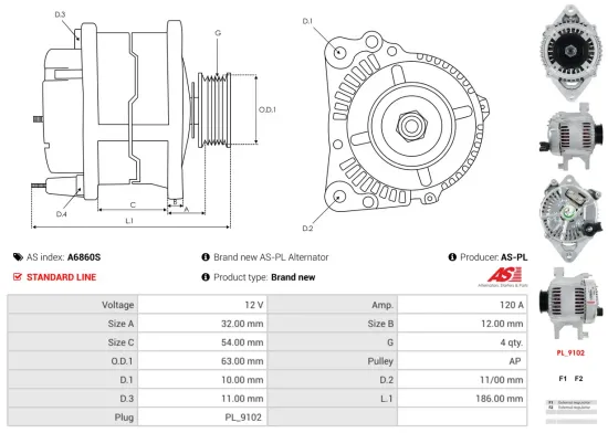 Generator 12 V AS-PL A6860S Bild Generator 12 V AS-PL A6860S