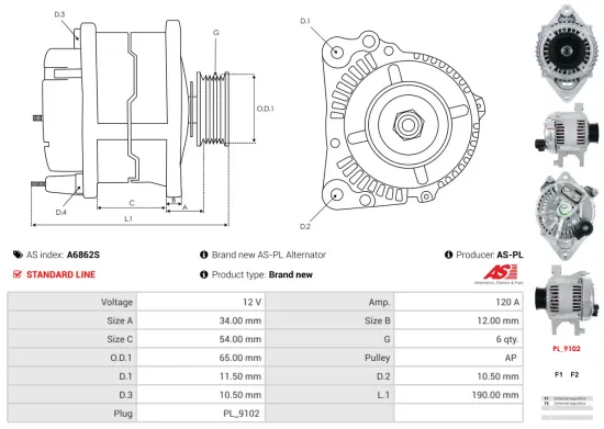 Generator 12 V AS-PL A6862S Bild Generator 12 V AS-PL A6862S