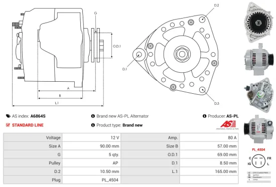 Generator 12 V AS-PL A6864S Bild Generator 12 V AS-PL A6864S
