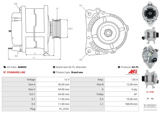 Generator 12 V AS-PL A6866S Bild Generator 12 V AS-PL A6866S