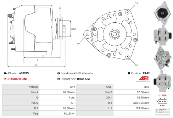 Generator 12 V AS-PL A6870S Bild Generator 12 V AS-PL A6870S