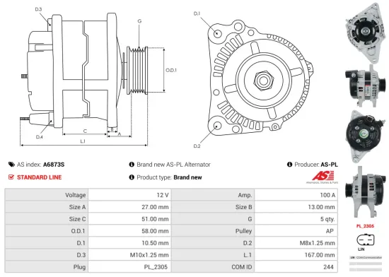 Generator 12 V AS-PL A6873S Bild Generator 12 V AS-PL A6873S