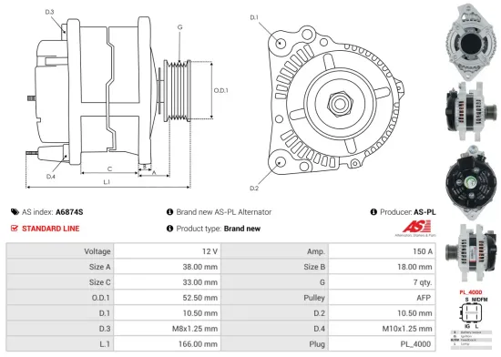 Generator 12 V AS-PL A6874S Bild Generator 12 V AS-PL A6874S