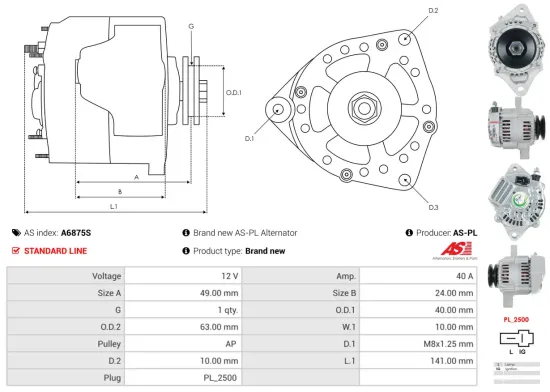 Generator 12 V AS-PL A6875S Bild Generator 12 V AS-PL A6875S