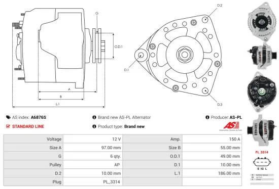 Generator 12 V AS-PL A6876S Bild Generator 12 V AS-PL A6876S