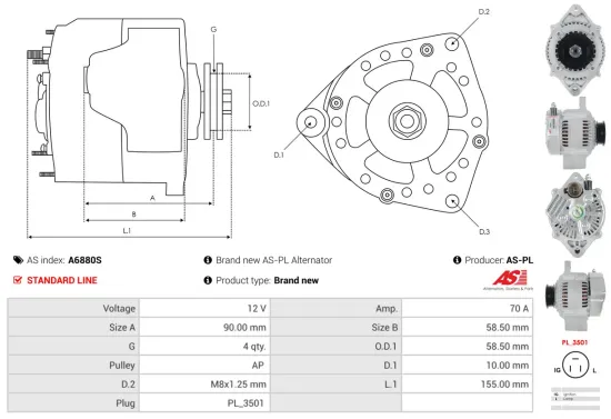 Generator 12 V AS-PL A6880S Bild Generator 12 V AS-PL A6880S