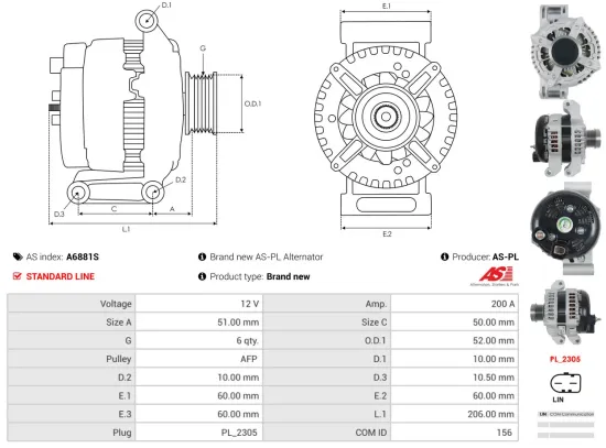 Generator 12 V AS-PL A6881S Bild Generator 12 V AS-PL A6881S