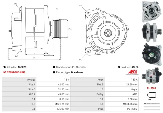 Generator 12 V AS-PL A6882S Bild Generator 12 V AS-PL A6882S