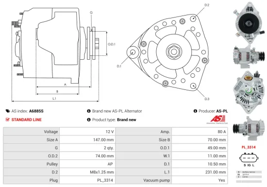 Generator 12 V AS-PL A6885S Bild Generator 12 V AS-PL A6885S