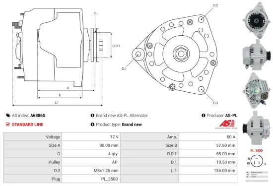 Generator 12 V AS-PL A6886S Bild Generator 12 V AS-PL A6886S