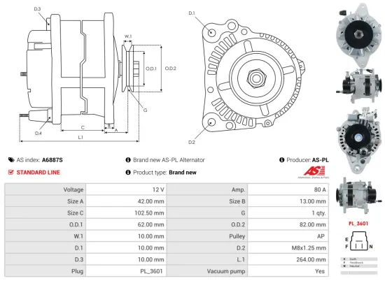 Generator 12 V AS-PL A6887S Bild Generator 12 V AS-PL A6887S