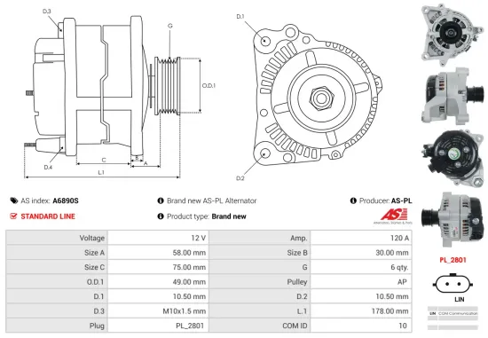 Generator 12 V AS-PL A6890S Bild Generator 12 V AS-PL A6890S