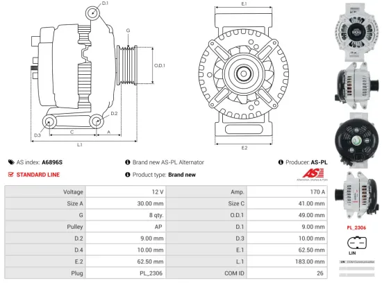 Generator 12 V AS-PL A6896S Bild Generator 12 V AS-PL A6896S