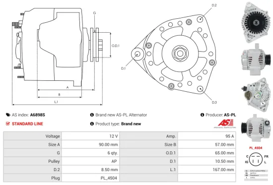 Generator 12 V AS-PL A6898S Bild Generator 12 V AS-PL A6898S