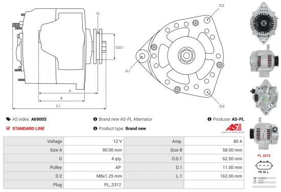 Generator 12 V AS-PL A6900S Bild Generator 12 V AS-PL A6900S