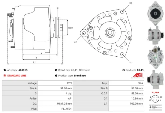 Generator 12 V AS-PL A6901S Bild Generator 12 V AS-PL A6901S