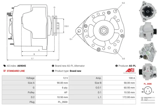 Generator 12 V AS-PL A6904S Bild Generator 12 V AS-PL A6904S