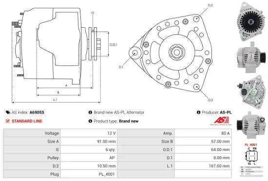 Generator 12 V AS-PL A6905S Bild Generator 12 V AS-PL A6905S