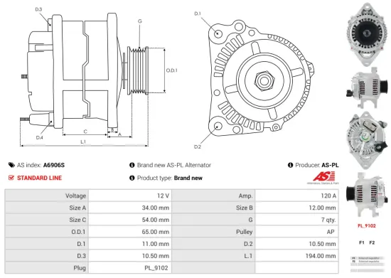 Generator 12 V AS-PL A6906S Bild Generator 12 V AS-PL A6906S