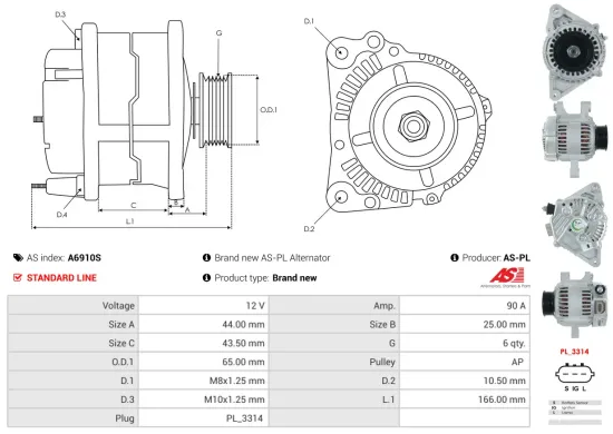 Generator 12 V AS-PL A6910S Bild Generator 12 V AS-PL A6910S
