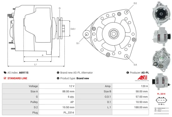 Generator 12 V AS-PL A6911S Bild Generator 12 V AS-PL A6911S
