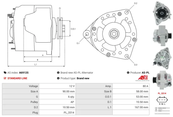 Generator 12 V AS-PL A6912S Bild Generator 12 V AS-PL A6912S