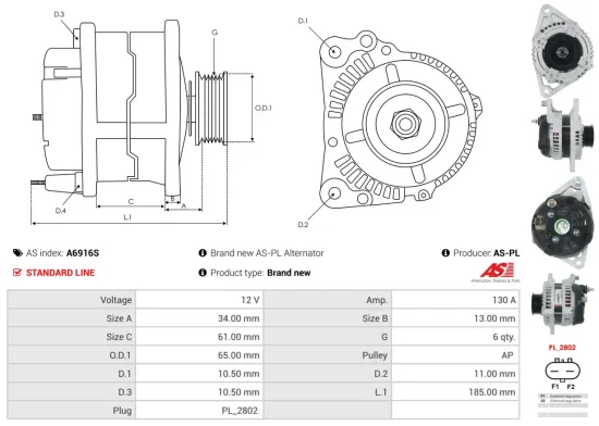 Generator 12 V AS-PL A6916S Bild Generator 12 V AS-PL A6916S