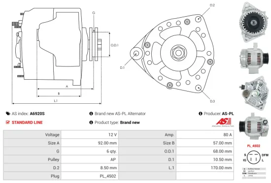 Generator 12 V AS-PL A6920S Bild Generator 12 V AS-PL A6920S