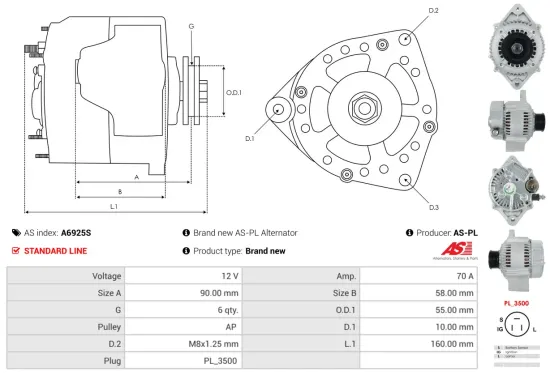 Generator 12 V AS-PL A6925S Bild Generator 12 V AS-PL A6925S