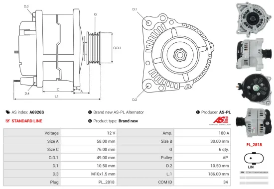 Generator 12 V AS-PL A6926S Bild Generator 12 V AS-PL A6926S