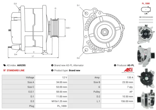 Generator 12 V AS-PL A6929S Bild Generator 12 V AS-PL A6929S