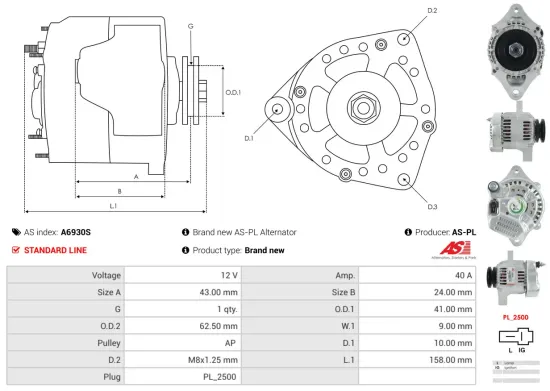 Generator 12 V AS-PL A6930S Bild Generator 12 V AS-PL A6930S