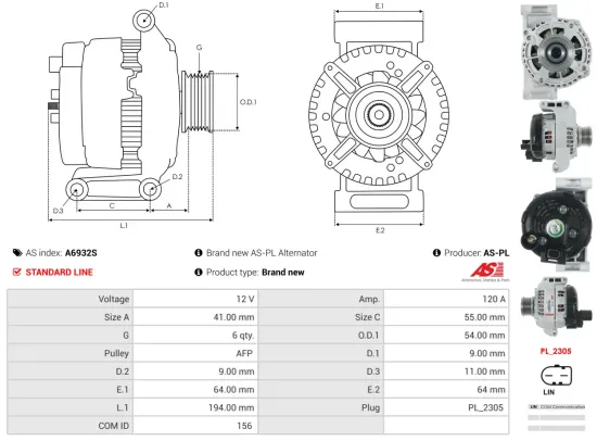 Generator 12 V AS-PL A6932S Bild Generator 12 V AS-PL A6932S