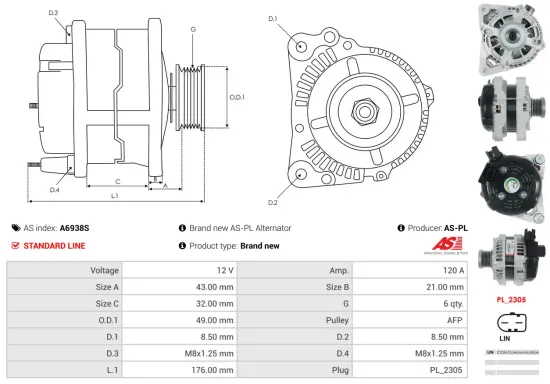 Generator 12 V AS-PL A6938S Bild Generator 12 V AS-PL A6938S