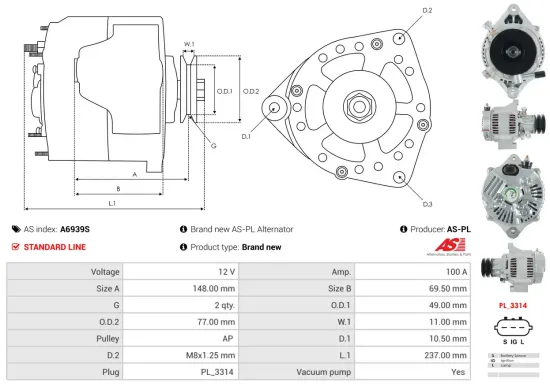 Generator 12 V AS-PL A6939S Bild Generator 12 V AS-PL A6939S