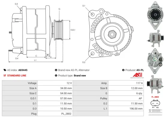 Generator 12 V AS-PL A6944S Bild Generator 12 V AS-PL A6944S