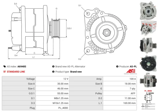 Generator 12 V AS-PL A6948S Bild Generator 12 V AS-PL A6948S