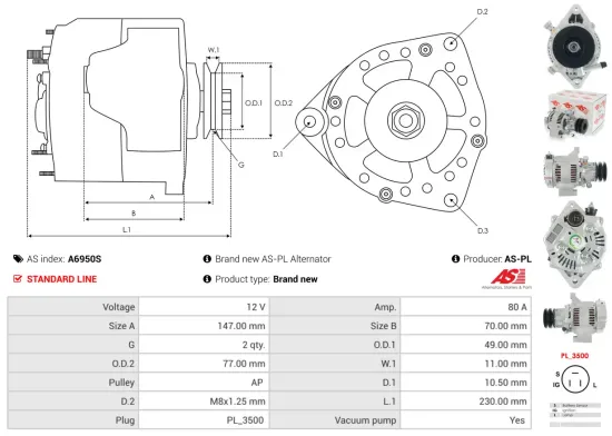 Generator 12 V AS-PL A6950S Bild Generator 12 V AS-PL A6950S