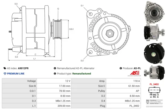 Generator 12 V AS-PL A9012PR Bild Generator 12 V AS-PL A9012PR