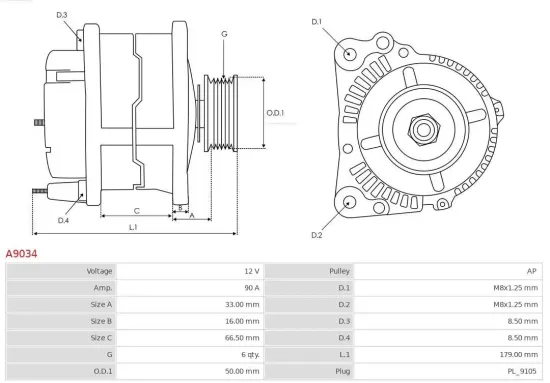 Generator 12 V AS-PL A9034 Bild Generator 12 V AS-PL A9034