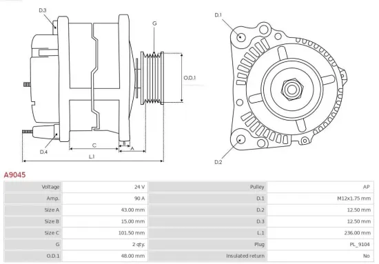 Generator 12 V AS-PL A3239(VALEO) Bild Generator 12 V AS-PL A3239(VALEO)