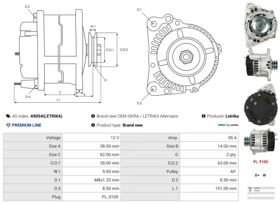 Generator 12 V AS-PL A9054(LETRIKA) Bild Generator 12 V AS-PL A9054(LETRIKA)
