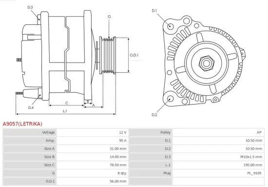 Generator 12 V AS-PL A9057(LETRIKA) Bild Generator 12 V AS-PL A9057(LETRIKA)
