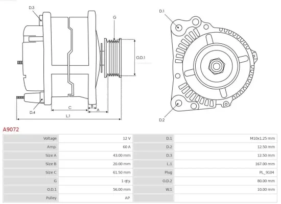 Generator 12 V AS-PL A9072 Bild Generator 12 V AS-PL A9072