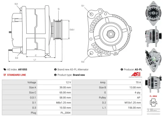 Generator 12 V AS-PL A9105S Bild Generator 12 V AS-PL A9105S