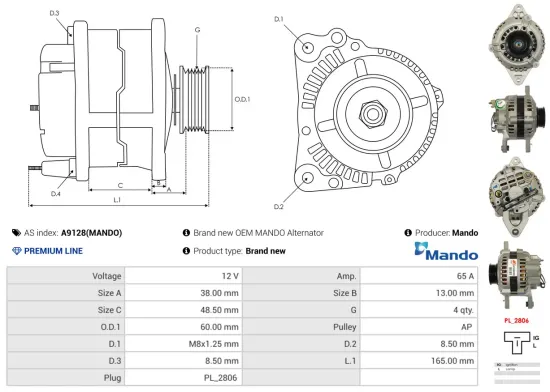 Generator 12 V AS-PL A9128(MANDO) Bild Generator 12 V AS-PL A9128(MANDO)