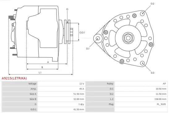 Generator 12 V AS-PL A9215(LETRIKA) Bild Generator 12 V AS-PL A9215(LETRIKA)