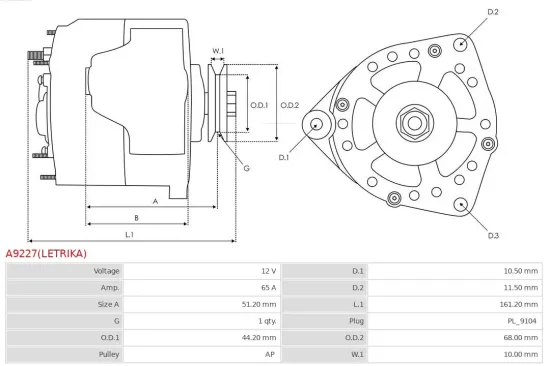 Generator 12 V AS-PL A9227(LETRIKA) Bild Generator 12 V AS-PL A9227(LETRIKA)
