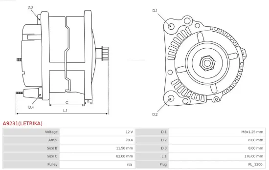Generator 12 V AS-PL A9231(LETRIKA) Bild Generator 12 V AS-PL A9231(LETRIKA)