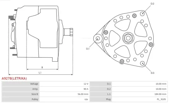 Generator 12 V AS-PL A9278(LETRIKA) Bild Generator 12 V AS-PL A9278(LETRIKA)
